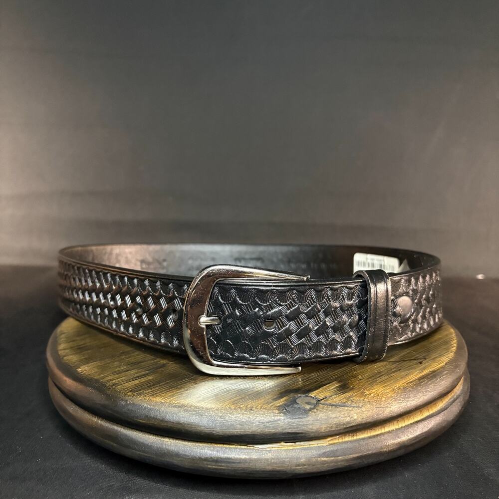 Premier Uniform Belt Size 28" Garrison Basketweave Black Leather Chrome PL1521TC